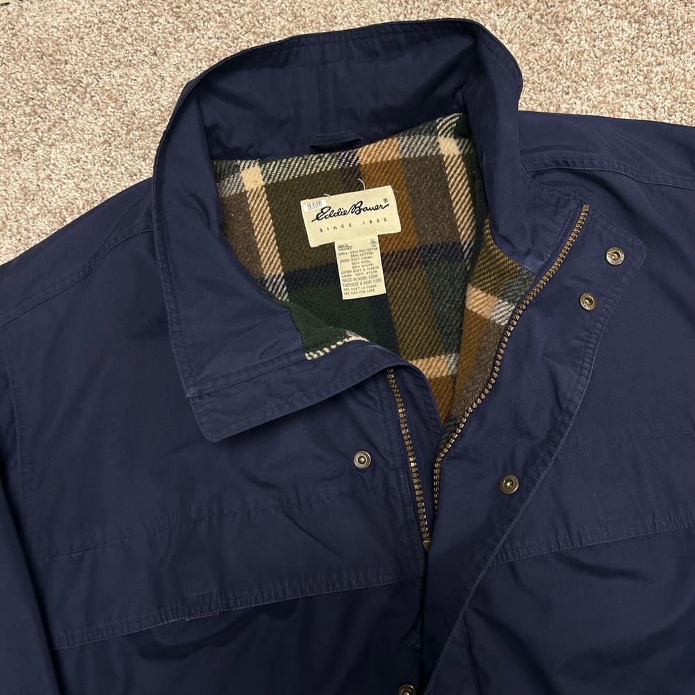 Vintage Eddie Bauer Wool Plaid Lined Mountain Parka Men Size XL Blue Gorpcore